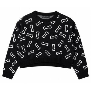 Foxblood Sweater XL Black Dog Bone UGA Game Day Cropped Boxy Cozy Knit